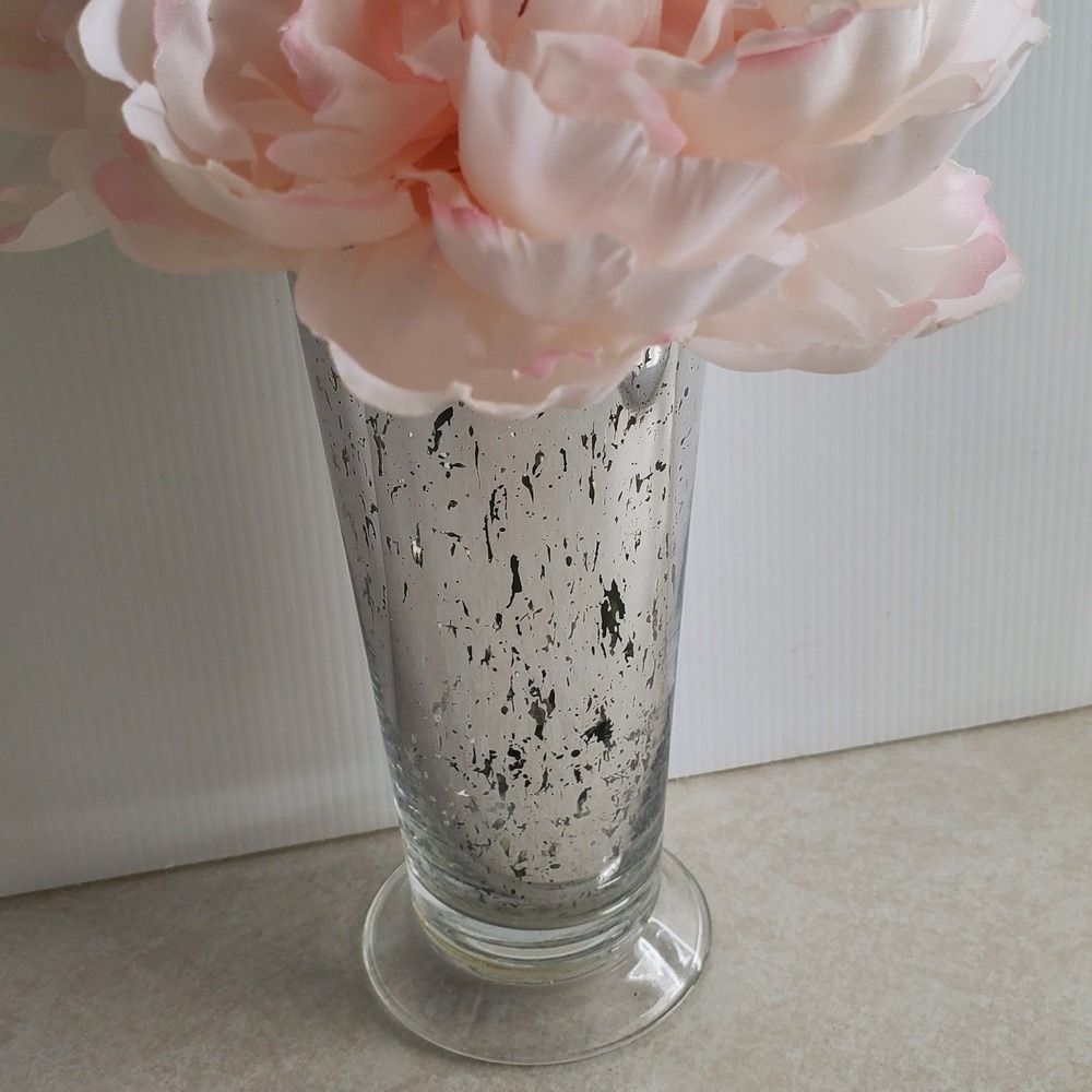 Mercury Glass Trumpet Vase Silver Distressed Antique Wedding Centerpiece